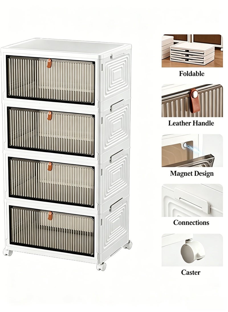 Plastic Storage Bins Organizer - 4 Tier Stackable Bins with Lids, Ideal for Bedroom, Living Room, Study, Office - Folding Storage Boxes, White - Image 3