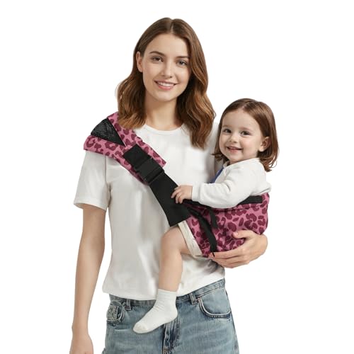 Shiaon Baby Sling Carrier Newborn to Toddler, Adjustable Toddler Carrier Sling Baby Carrier Toddlers Sling Carriers Hip Carriers for 8-40lbs, Pink Leopard Print - Image 1