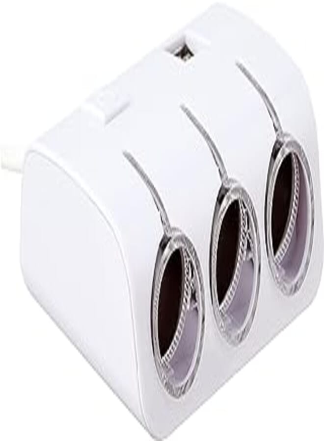Generic Car charger 3 way car cigarette lighter socket with 2 usb port - white