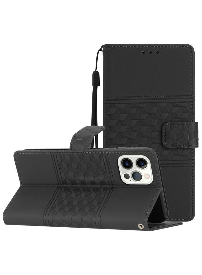 زبون جراب لهاتف iPhone 12 Pro Max مصنوع من الجلد المنقوش بالألماس مع حبل - Image 1