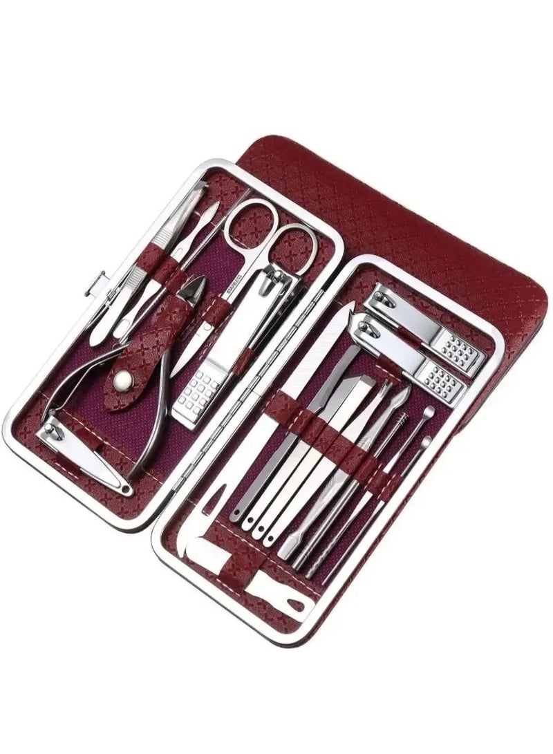 إبميني مجموعة قص الأظافر 19 قطعة، قصافة أظافر، أداة باديكير، مغرفة أذن، مقص أظافر منقار الصقر، سكين باديكير مشطوف - Image 1