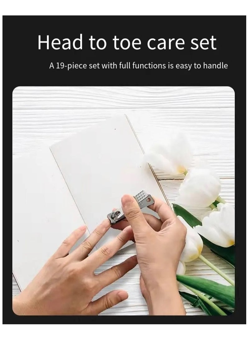 إبميني مجموعة قص الأظافر 19 قطعة، قصافة أظافر، أداة باديكير، مغرفة أذن، مقص أظافر منقار الصقر، سكين باديكير مشطوف - Image 3