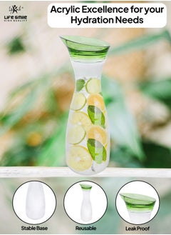 Life Smile LIFE SMILE Shatterproof Acrylic Water Bottle with Leakproof Lid - BPA-Free, Eco-Friendly Juice Pitcher - Ideal for Water, Iced Tea, Cold Brew, and Beverages (Green, 0.6 L)  - Image 5