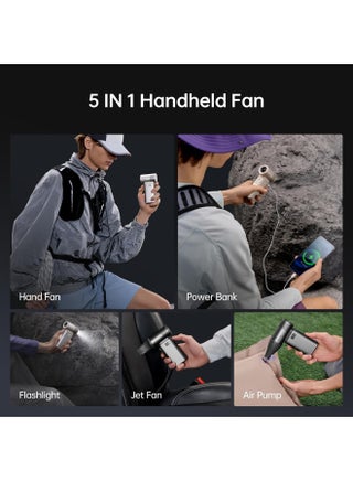 JISULIFE Portable Handheld Fan Ultra2 3 IN 1, 9000mAh Battery, Max 25 Hrs, 100 Speed Rechargeable Turbo Fan , Power Bank with Flashlight, Metal Shell Multi-Function Travel Essentials Gifts for Men & Women-LIGHT BROWN - view 2