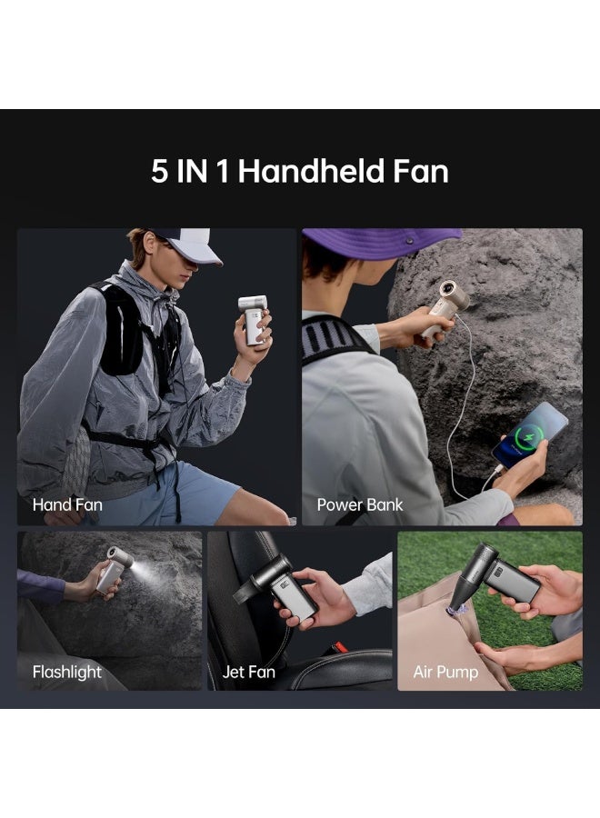 JISULIFE JISULIFE Portable Handheld Fan Ultra2, 9000mAh Max 25 Hrs, 5 IN 1, 100 Speed Turbo Fan Rechargeable 18W Power Bank with Flashlight, Metal Shell Multi-Function Travel Essentials Gifts for Men,Women-LIGHT BROWN  - Image 2
