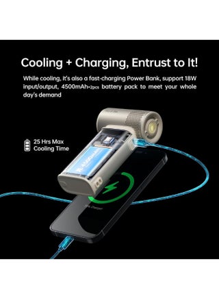 JISULIFE Portable Handheld Fan Ultra2 3 IN 1, 9000mAh Battery, Max 25 Hrs, 100 Speed Rechargeable Turbo Fan , Power Bank with Flashlight, Metal Shell Multi-Function Travel Essentials Gifts for Men & Women-LIGHT BROWN - view 5