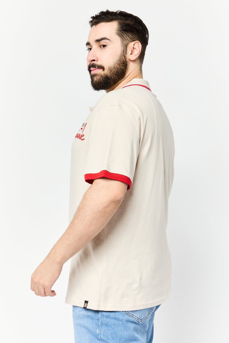 Paul Frank Men Regular Fit Brand Logo Short Sleeves Polo Shirt, Beige - Image 4