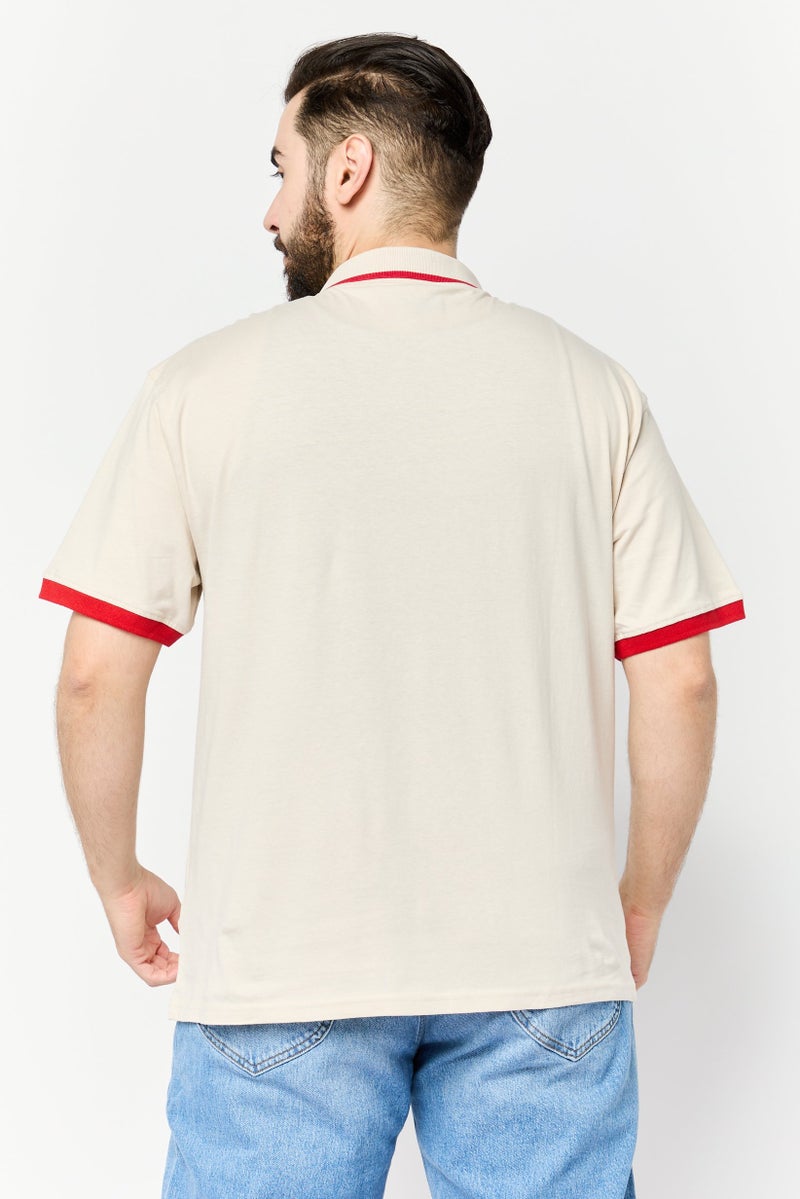 Paul Frank Men Regular Fit Brand Logo Short Sleeves Polo Shirt, Beige - Image 3