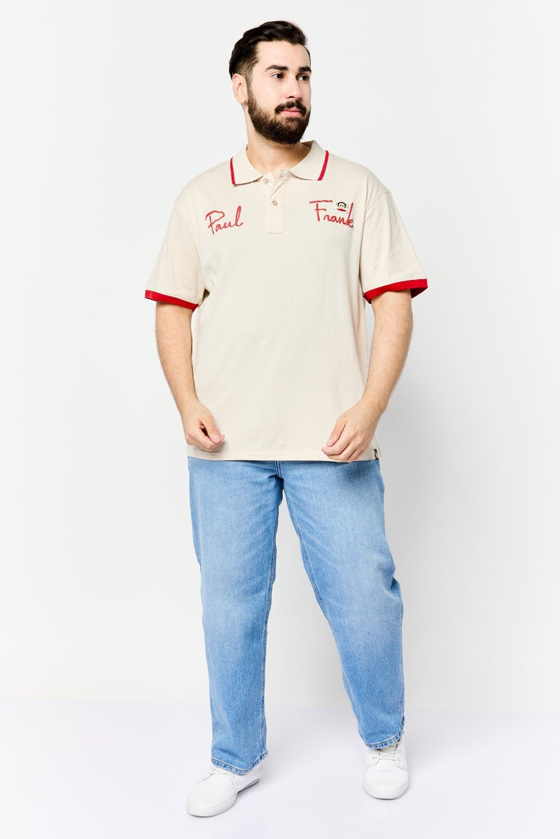 Paul Frank Men Regular Fit Brand Logo Short Sleeves Polo Shirt, Beige - Image 2