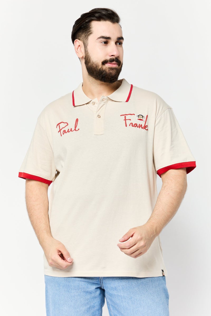 Paul Frank Men Regular Fit Brand Logo Short Sleeves Polo Shirt, Beige - Image 1
