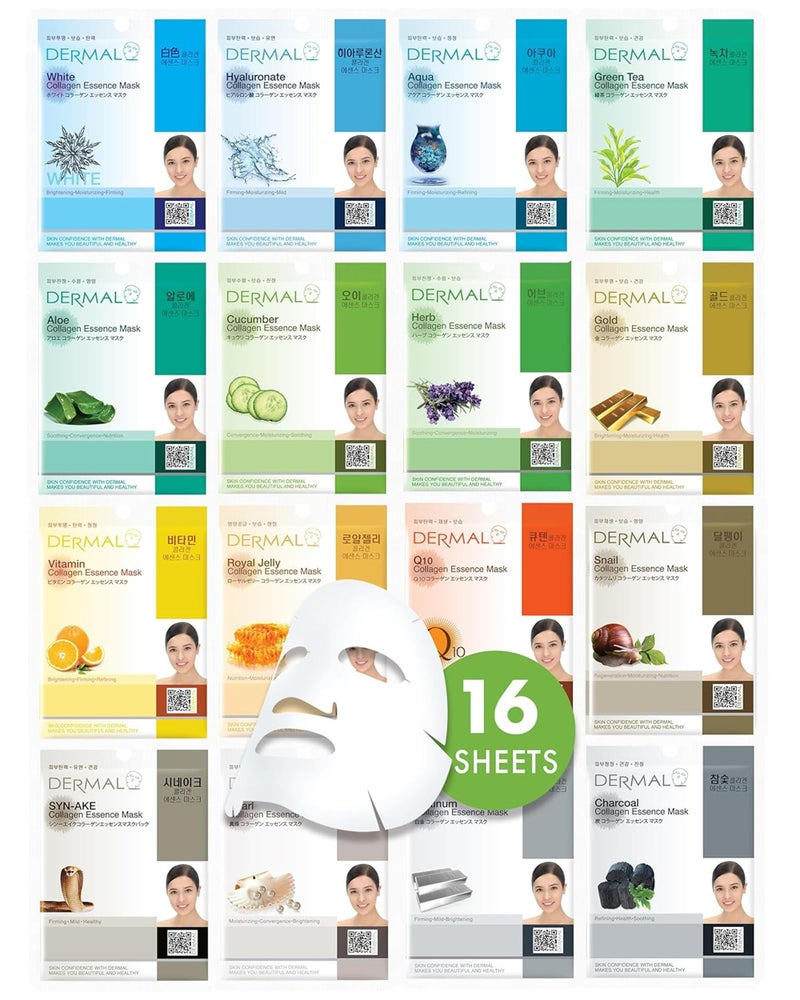 DERMAL Made in Korea Facial Mask â€“ 20+ Years of Trusted K-Beauty, Premium Quality vs. Generic Chinese Masks, Best Value Sheet Mask for Daily Skincare â€“ 16 Combo Pack A - Image 1