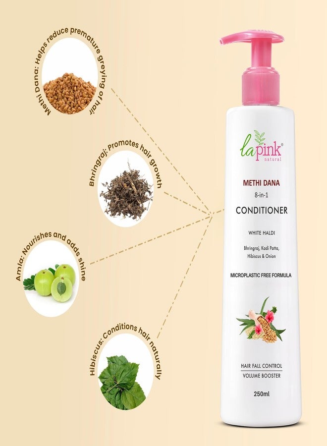 La Pink Methi Dana 8-in-1 Hair Conditioner for Hair Fall Control & Damage Repair | Boosts Volume with Hibiscus, Bhringraj, Indian Bay Leaf & Onion | Sulphate-Free | For Men & Women | 250 ml - Image 3