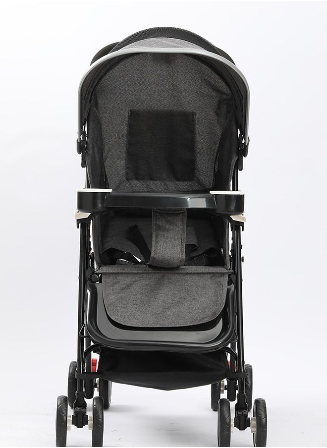 Hababy H3 Baby Stroller - Adjustable Seat, 5 Point Harness, Large Basket, Strong Brakes, Compact Fold, Grey  - Image 3