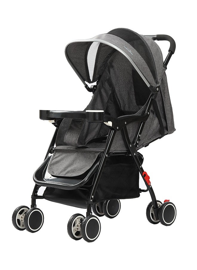 Hababy H3 Baby Stroller - Adjustable Seat, 5 Point Harness, Large Basket, Strong Brakes, Compact Fold, Grey  - Image 1