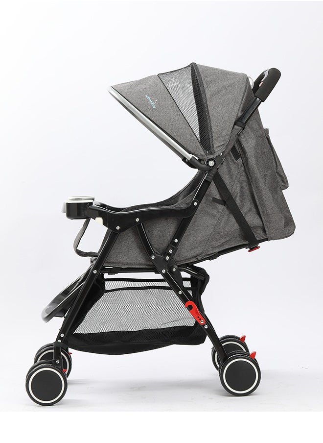 Hababy H3 Baby Stroller - Adjustable Seat, 5 Point Harness, Large Basket, Strong Brakes, Compact Fold, Grey  - Image 2