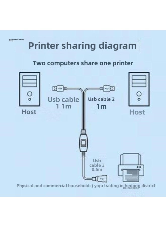 Sharing Computer One-to-Two Printers Sharing Usb Two-to-One-Line Printers Office Data Free Shipping-Colour:2m-Line Length:Other