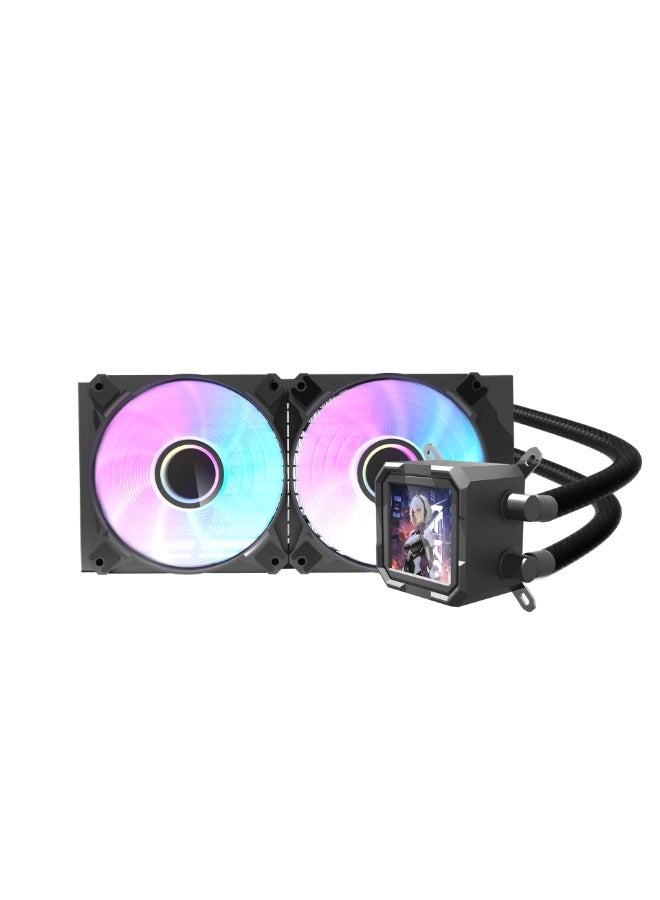 DarkFlash DV240S 240mm AIO Liquid CPU Cooler with 320×320 IPS LCD Display, ARGB Lighting, Dual 120mm PWM Fans, Copper Base, Aluminum Radiator, Intel & AMD Compatible, Quiet High-Performance Cooling | Black - Image 2