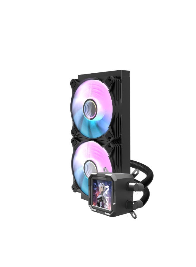 DarkFlash DV240S 240mm AIO Liquid CPU Cooler with 320×320 IPS LCD Display, ARGB Lighting, Dual 120mm PWM Fans, Copper Base, Aluminum Radiator, Intel & AMD Compatible, Quiet High-Performance Cooling | Black - Image 3