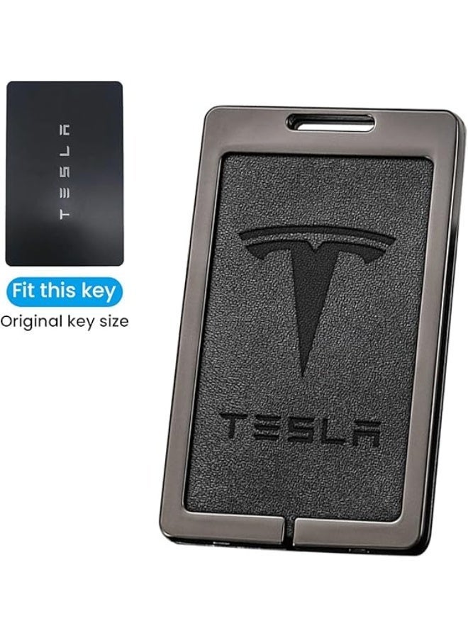 NAWRA Silicone Key Card Holder for Tesla Model 3 / Model Y, Protective Key Card Cover with Leather Keychain Chain, Embossed Logo Anti‑Scratch Car Interior Accessory, Black One‑Size‑Fits‑All - Image 1