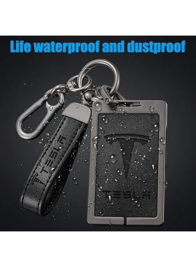 NAWRA Silicone Key Card Holder for Tesla Model 3 / Model Y, Protective Key Card Cover with Leather Keychain Chain, Embossed Logo Anti‑Scratch Car Interior Accessory, Black One‑Size‑Fits‑All - Image 4
