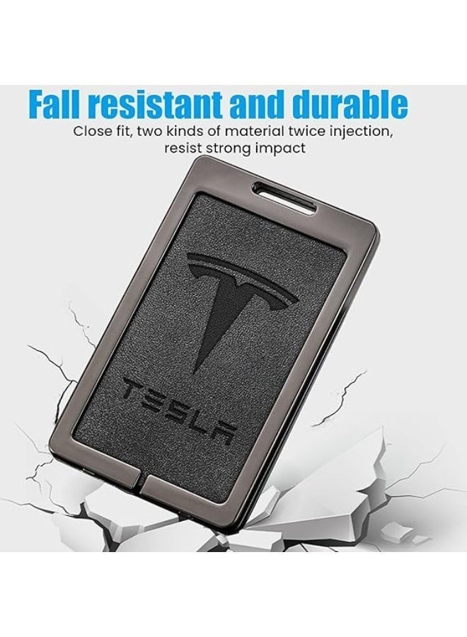 NAWRA Silicone Key Card Holder for Tesla Model 3 / Model Y, Protective Key Card Cover with Leather Keychain Chain, Embossed Logo Anti‑Scratch Car Interior Accessory, Black One‑Size‑Fits‑All - Image 3