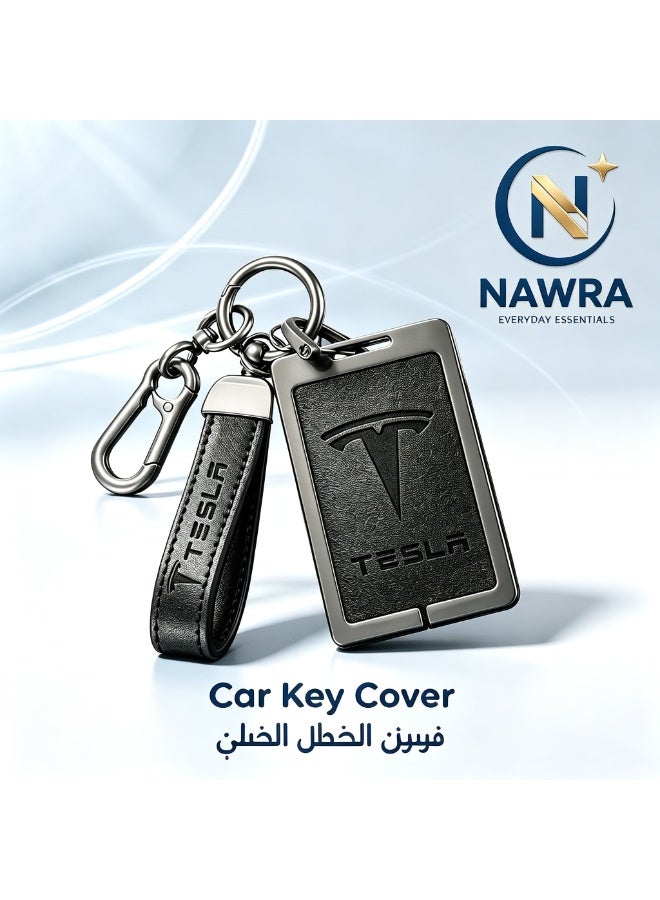 NAWRA Silicone Key Card Holder for Tesla Model 3 / Model Y, Protective Key Card Cover with Leather Keychain Chain, Embossed Logo Anti‑Scratch Car Interior Accessory, Black One‑Size‑Fits‑All - Image 2