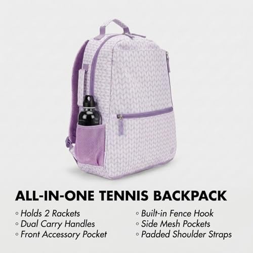 Thorza Tennis Backpack for Women Purple Lightweight Tennis Racket Bag Includes Hook and Stores 2 Rackets Balls and Sports Gear Backpack Only - Image 3