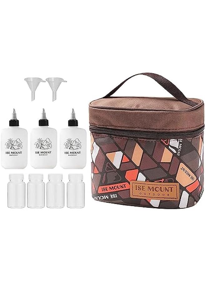 Spice Bag with 7 Spice Jars and 2 Funnels,Outdoor Spice Storage Bag Camping Seasoning Bottle Set for Outdoor Travel Camping BBQ Picnic (Gen Brown) - Image 1