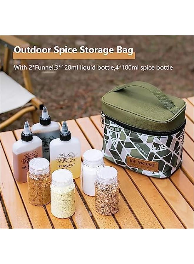 Spice Bag with 7 Spice Jars and 2 Funnels,Outdoor Spice Storage Bag Camping Seasoning Bottle Set for Outdoor Travel Camping BBQ Picnic (Gen Brown) - Image 3