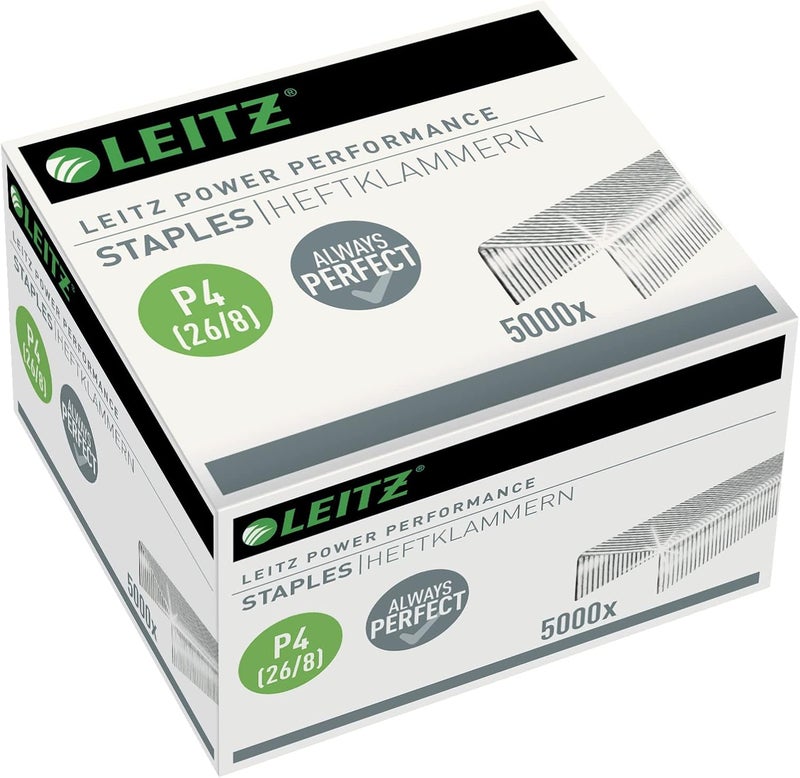 LEITZ P4 Power Performance 26/8 Silver 8 mm Staples, 5000 Staples, Up to 40 Sheet Capacity Transparent body - Image 1