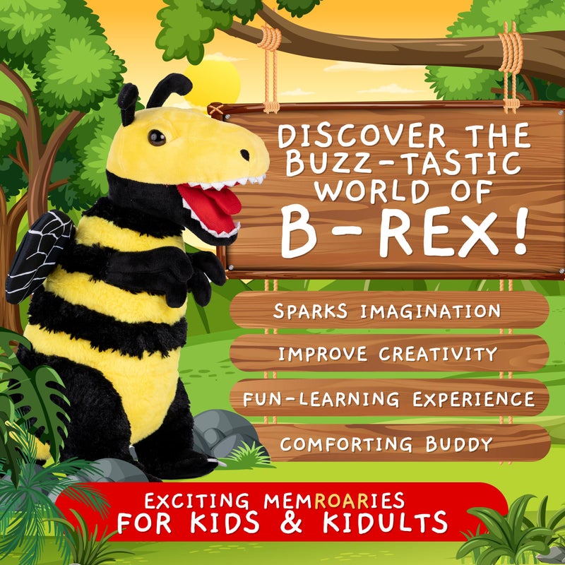Randimals Plush Toy Stuffed Animal Mix - Bee & Tyrannosaurus Hybrid Stuffed Animals for Girls & Boys - Huggable & Soft Animal Characters Cute Plushies - Unique Toys for Discovery & Adventure - Image 4
