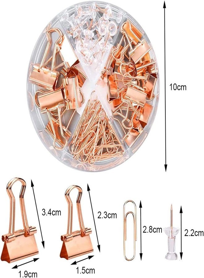 Kiwilon Paper and Binder Clips - Spine Binding Clips | Paper Clips Stationery | Push Pins for Notice Board | Metal Assorted Sized Binders | Office Supplies Stationery Kit (Rose Gold) - Image 3