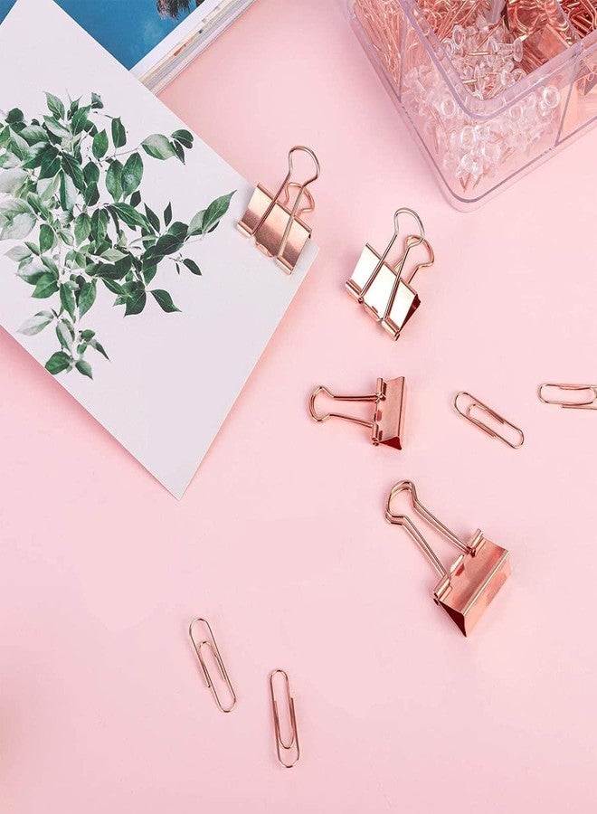 Kiwilon Paper and Binder Clips - Spine Binding Clips | Paper Clips Stationery | Push Pins for Notice Board | Metal Assorted Sized Binders | Office Supplies Stationery Kit (Rose Gold) - Image 5