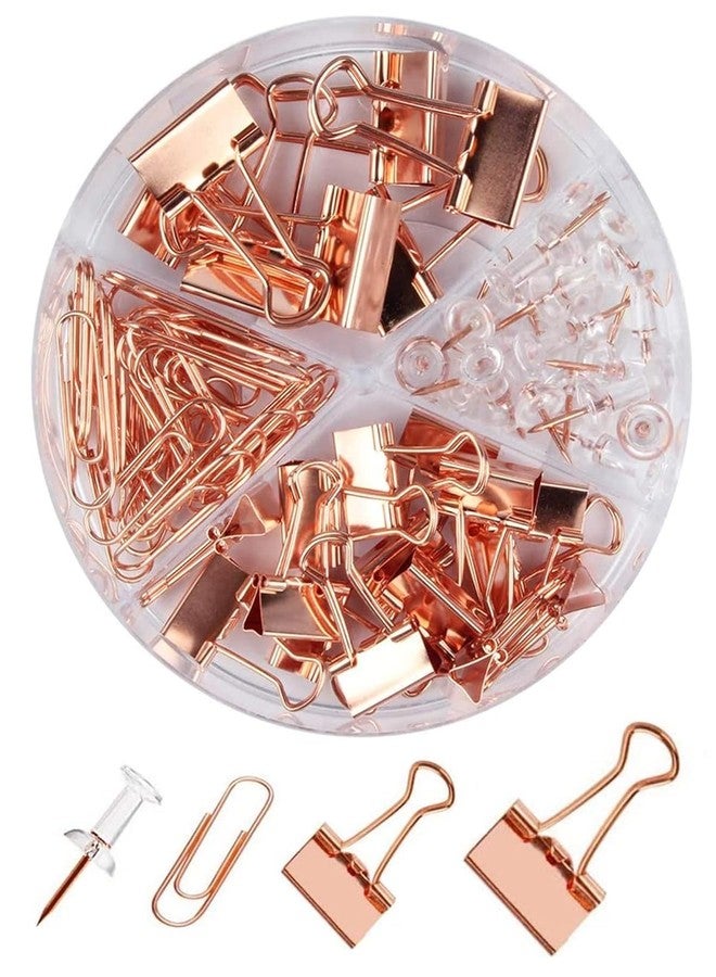 Kiwilon Paper and Binder Clips - Spine Binding Clips | Paper Clips Stationery | Push Pins for Notice Board | Metal Assorted Sized Binders | Office Supplies Stationery Kit (Rose Gold) - Image 1
