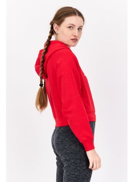 ESPRIT Women Hood Neck Brand Logo Hoodie, Red  - Image 2
