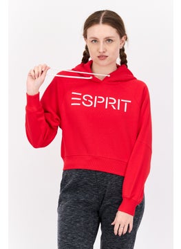 ESPRIT Women Hood Neck Brand Logo Hoodie, Red  - Image 1