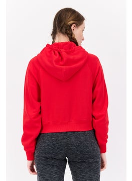 ESPRIT Women Hood Neck Brand Logo Hoodie, Red  - Image 3