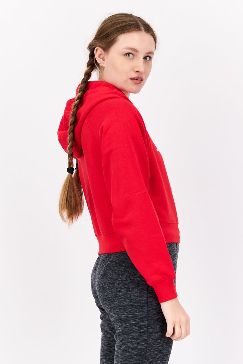 ESPRIT Women Hood Neck Brand Logo Hoodie, Red  - Image 2