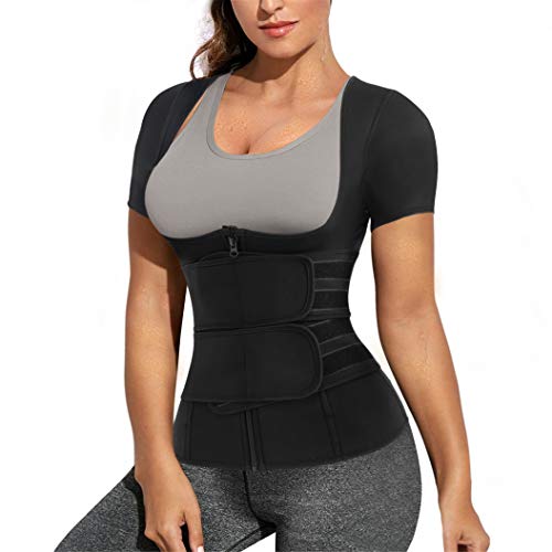 Eleady Women Waist Trainer Corset Trimmer Belt Neoprene Sauna Sweat Suit Zipper Body Shaper with Adjustable Workout Tank Tops (Black, Medium) - Image 1
