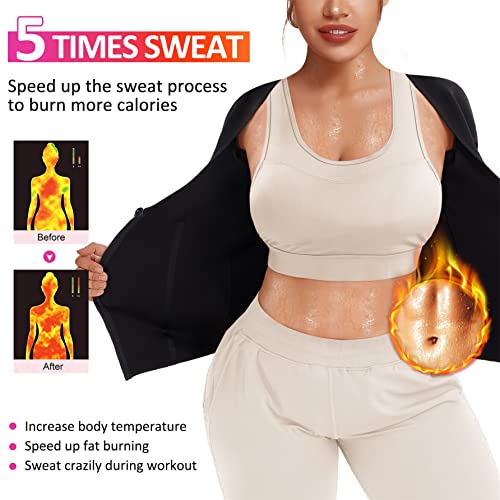 Eleady Women Waist Trainer Corset Trimmer Belt Neoprene Sauna Sweat Suit Zipper Body Shaper with Adjustable Workout Tank Tops (Black, Medium) - Image 2