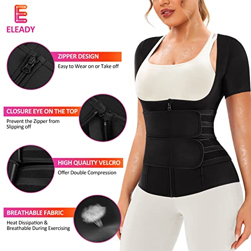 Eleady Women Waist Trainer Corset Trimmer Belt Neoprene Sauna Sweat Suit Zipper Body Shaper with Adjustable Workout Tank Tops (Black, Medium) - Image 4