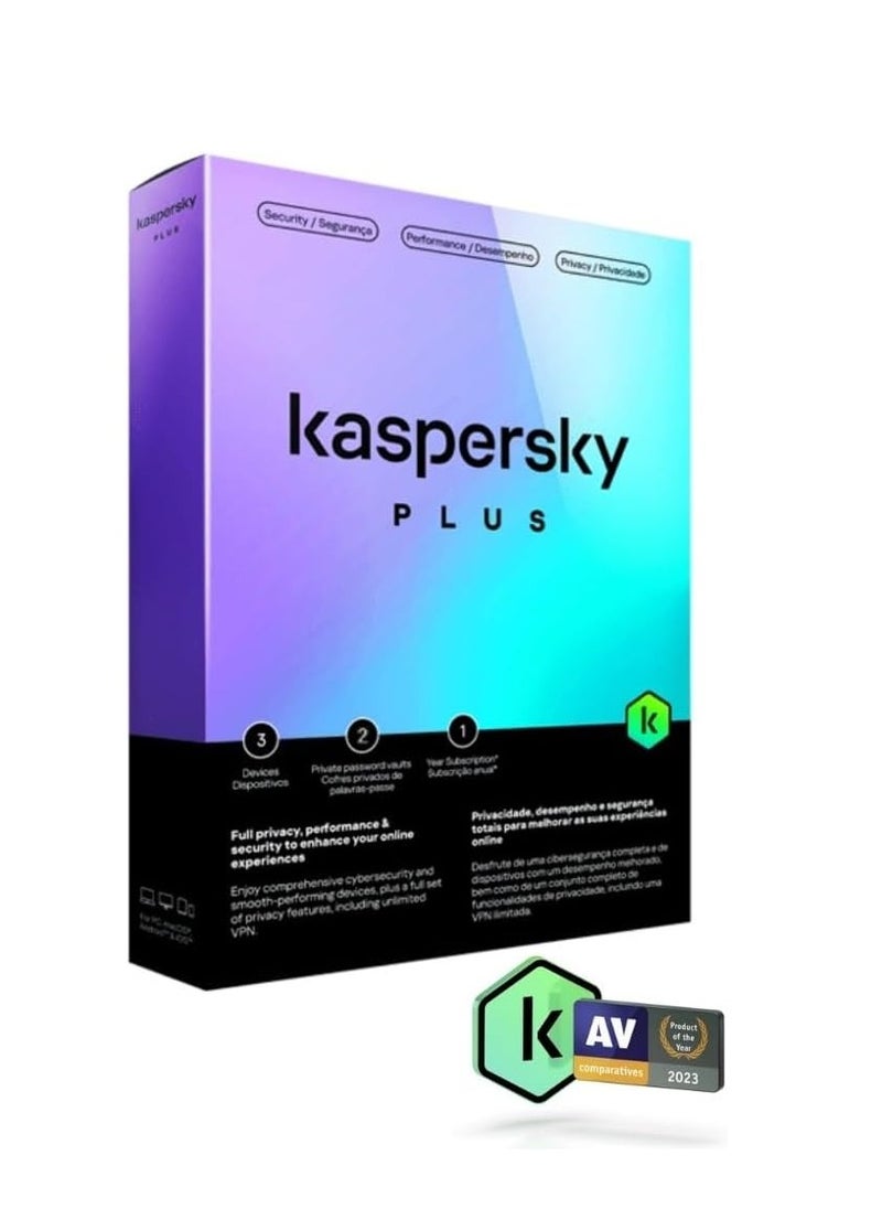 Kaspersky Kaspersky Plus Internet Security for 3 Devices - 2 Private Password Vaults - 1 Year  - Image 1