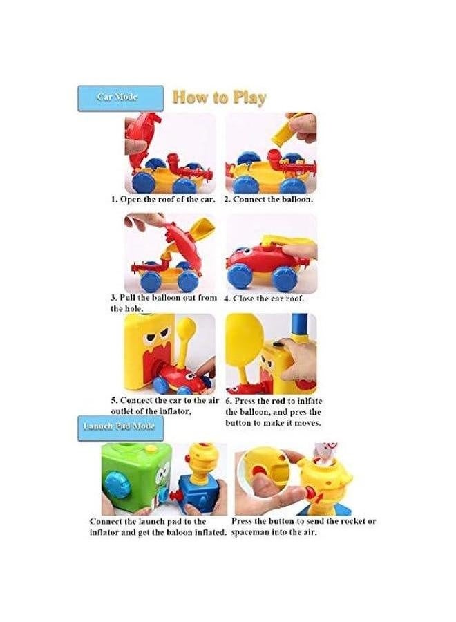 Balloon Powered Car Launch Toy Set, Inertial Power Vehicle Air Racer Launcher Spaceman Rocket Cute Crab STEM for Kids with 12 Balloons and Yellow Tower (Frog) - Image 5