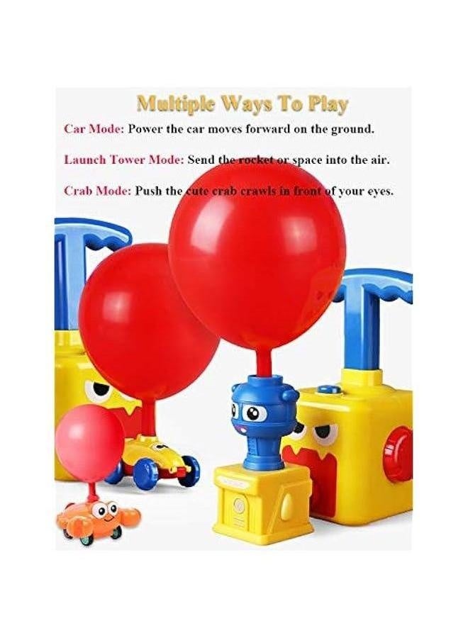 Balloon Powered Car Launch Toy Set, Inertial Power Vehicle Air Racer Launcher Spaceman Rocket Cute Crab STEM for Kids with 12 Balloons and Yellow Tower (Frog) - Image 2
