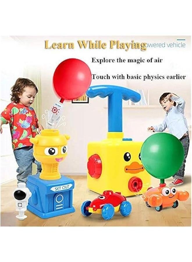 Balloon Powered Car Launch Toy Set, Inertial Power Vehicle Air Racer Launcher Spaceman Rocket Cute Crab STEM for Kids with 12 Balloons and Yellow Tower (Frog) - Image 3