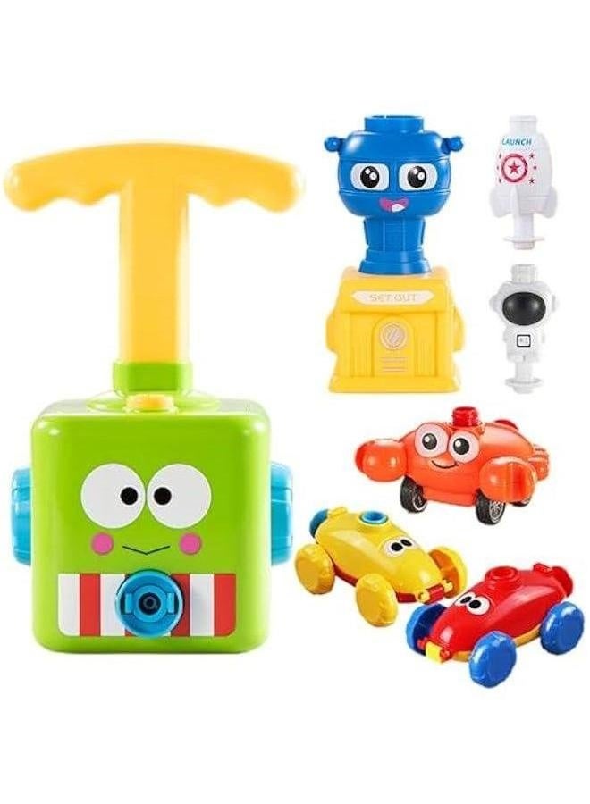 Balloon Powered Car Launch Toy Set, Inertial Power Vehicle Air Racer Launcher Spaceman Rocket Cute Crab STEM for Kids with 12 Balloons and Yellow Tower (Frog) - Image 1