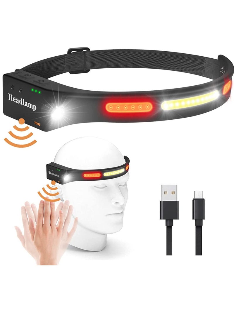 Headlamp, Rechargeable LED Head Lamp, 1200mAh Bright 270° Wide Beam Induction Mode, Working Headlight, with Red Flashlight and Warning Light, Suitable for Night Running Camping Cycling Fishing - Image 1