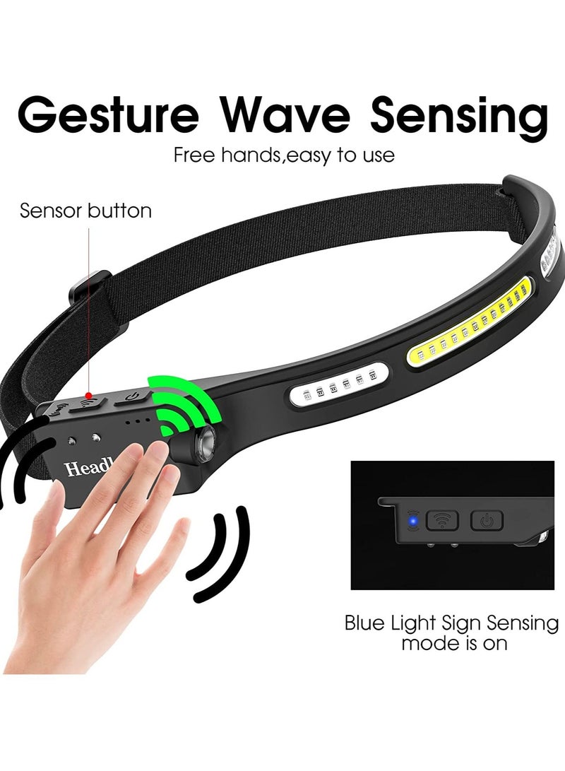 Headlamp, Rechargeable LED Head Lamp, 1200mAh Bright 270° Wide Beam Induction Mode, Working Headlight, with Red Flashlight and Warning Light, Suitable for Night Running Camping Cycling Fishing - Image 5