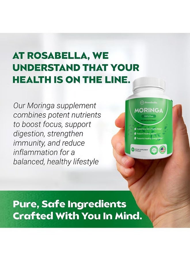 Rosabella Moringa Capsules - Pure Moringa Powder, Supports Energy Skin Immune & Gut Health, Rich in Antioxidants, Essential Vitamins & Amino Acids, Natural Green Superfood Supplement - 60 Capsules - Image 3