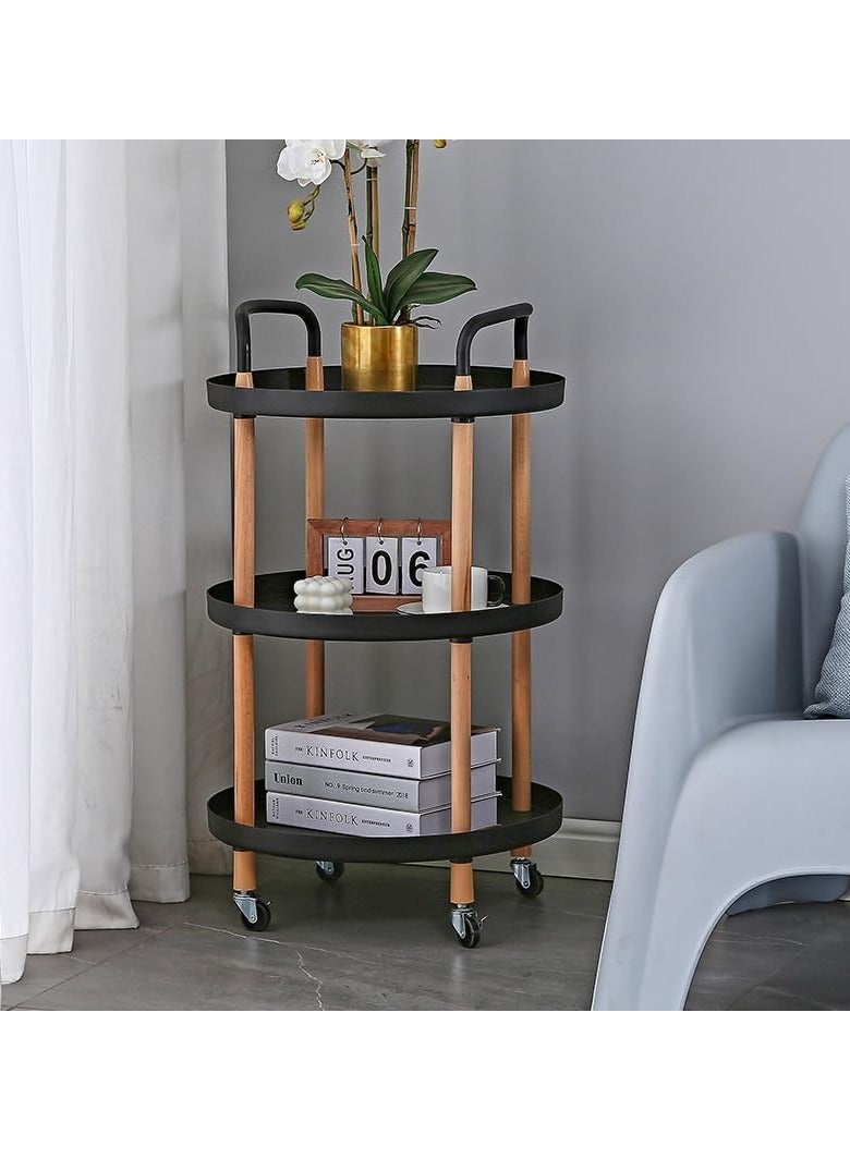 Generic 3 Tier Rolling Utility Cart, Organizer Cart Shelves Multifunction Storage Trolley Serving Cart End Table with Lockable Wheels Easy Assembly for Office Living Room Kitchen Bathroom (Round-Black 3 Tier)  - Image 1